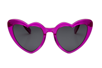 Pink heart shaped sunglasses with heart shape isolated on transparent background
