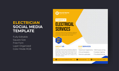 Electrician Service social media ads template design. For web ads, electrical team flyer design.	
