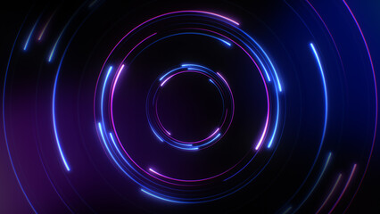 Obraz premium 3d render circular blue and purple light background, in the style of digital neon