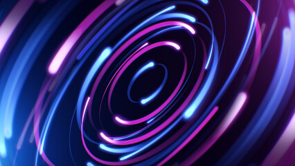 3d render circular blue and purple light background, in the style of digital neon
