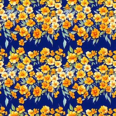 Seamless floral pattern with Marigold flowers, tileable, Generative AI
