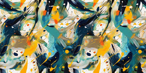 Seamless pattern: abstract oil and watercolor painting, paint blots and expressive line. AI