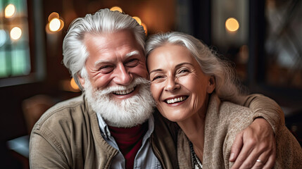Obraz premium A mature married couple are walking through a Christmas market together. Generative AI