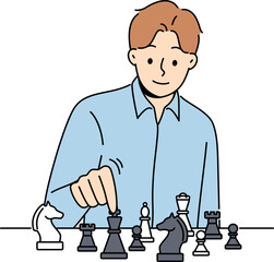 Smiling man playing chess