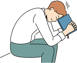 Pensive man pray with bible