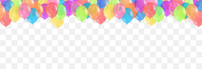 Vector colorful balloons isolated on png background. Festive 3d helium balloons template for anniversary. Birthday party design. Vector illustration on transparent background