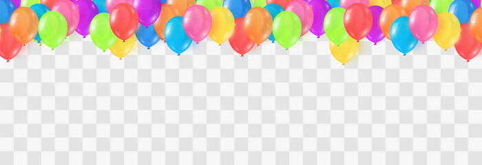 Vector colorful balloons isolated on png background. Festive 3d helium balloons template for anniversary. Birthday party design. Vector illustration on transparent background
