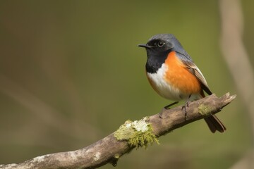 Fototapeta premium male redstart perched on branch, with wings spread, created with generative ai