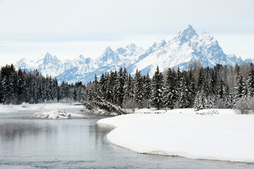 Grand Teton mountains in winter