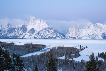 Grand Teton mountains in winter