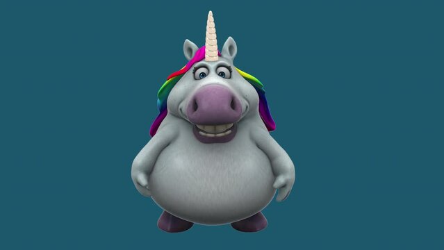 Fun 3D cartoon unicorn doing fitness (with alpha channel included)