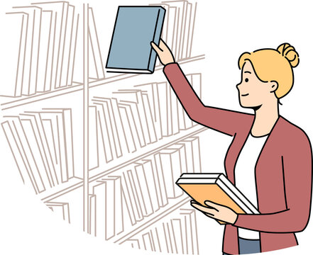 Smiling librarian work in library