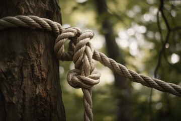 rope tied in figure eight and hangin from a tree branch, created with generative ai