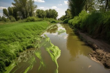 Fototapeta na wymiar a stream full of algae and other pollutants from agricultural runoff, created with generative ai
