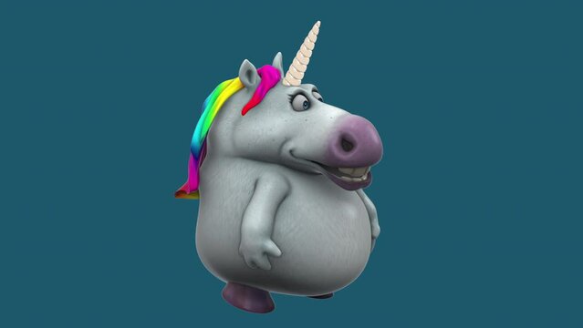 Fun 3D cartoon unicorn doing fitness (with alpha channel included)