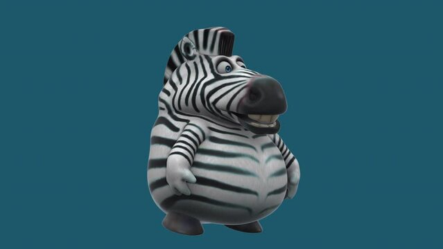 Fun 3D cartoon zebra doing fitness (with alpha channel included)