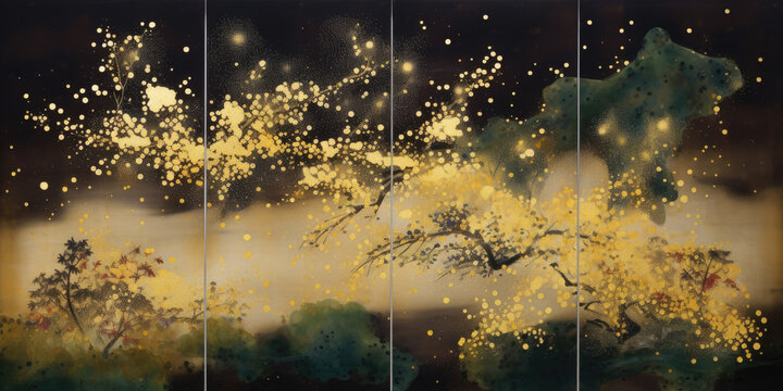 Abstract vintage Japanese calligraphy stroke painting style. lacquer painting. Hand edited generative AI. 