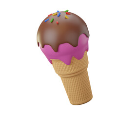 Ice Cream Cone Strawberry Flavour  3D Illustrations