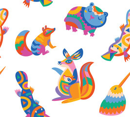 Seamless pattern with abstract Australian animals. Vector illustration