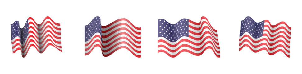 american flag fluttering realistic cartoon vector