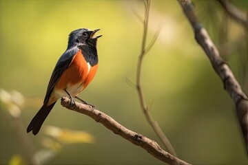 male redstart bird singing its beautiful song, created with generative ai