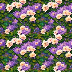 Seamless floral pattern, tileable, Generative AI