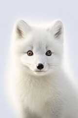 Obraz premium Cute baby arctic fox isolated on a white background. Generative AI