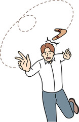 Frustrated man throw boomerang
