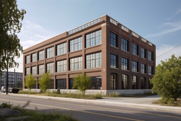adaptive reuse project, with industrial building being transformed into modern office space, created with generative ai