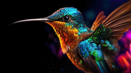 Fototapeta premium Hummingbirds at night created with generative AI technology