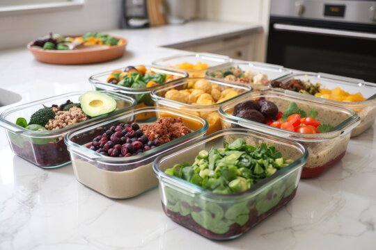 meal prep blogger, showing how to make healthy and delicious meals in advance for busy week ahead, created with generative ai