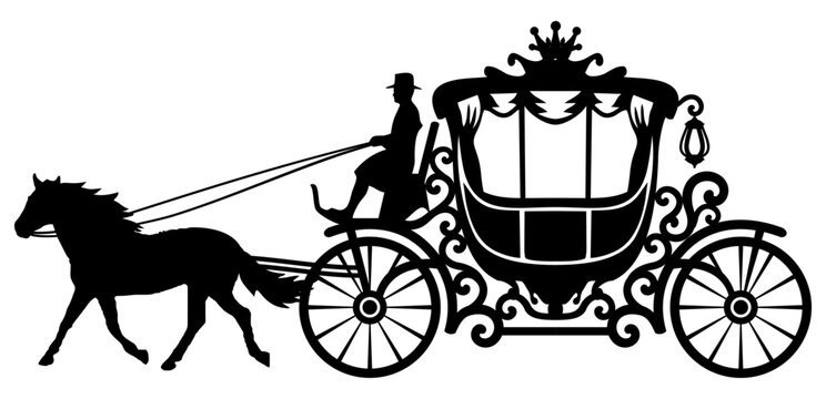 Illustration horse and carriage silhouette vector