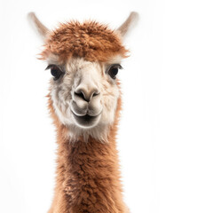 Cute baby alpaca isolated on a white background. Generative AI