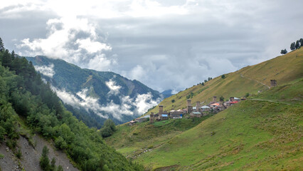Fototapeta na wymiar View of Adishi village in Georgia. travel in the mountains