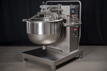 mixer or processor with stainless steel finish, piping, and control panel, created with generative ai