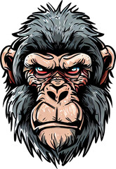Obraz premium the head of an old monkey in comic style, on transparent background as PNG.(generative ai)