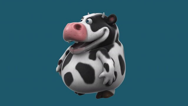 Fun 3D cartoon cow doing fitness (with alpha channel included)