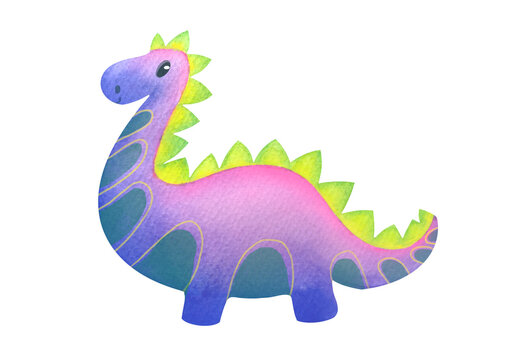 Hand drawn cartoon watercolor cute dinosaur isolated on white background. illustration for children's books and encyclopedias about Mesozoic era, Jurassic and Cretaceous periods. education, history 