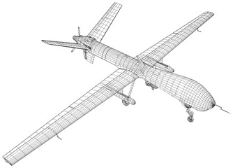 Aircraft. Vector rendering of 3d. Predator military drone. The layers of visible and invisible lines are separated. Wire-frame.