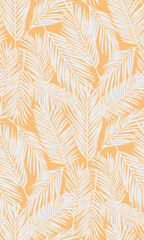 Seamless pattern of white palm leaves on orange background. Tropical fashion print vector illustration.