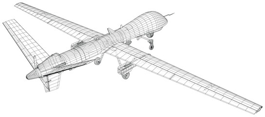 Aircraft unmanned military drone. Technical illustration wire-frame. Vector rendering of 3d.