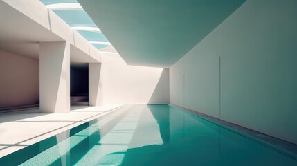 Fototapeta premium A modern interior of luxury private house with a swimming pool created with AI generative technology