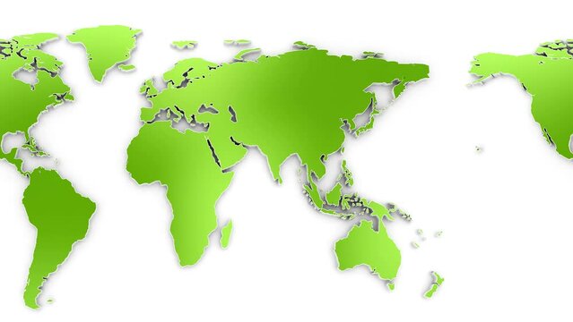 green world map 3d animation on white background. 4k seamless loop