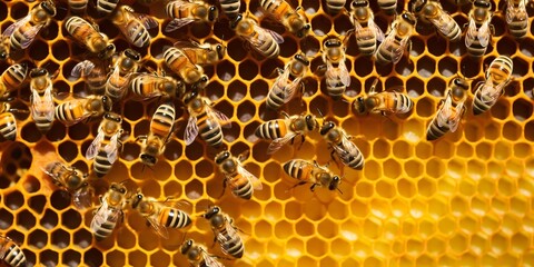 Bees work on honey cells