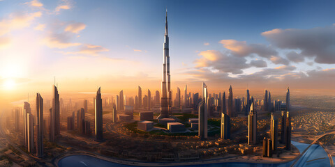 Fototapeta na wymiar Dubai background Captivating 8K Panoramic View of the Iconic Burj Khalifa