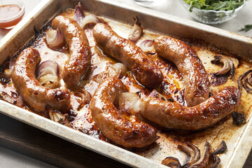 grilled Toulouse sausage and onion