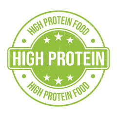 Rich Source Of Dietary Fiber, High Protein Food, High Protein Diet Emblem, Badge, Seal, Stamp, Rubber, Sticker, Logo, Label, Packaging Design, Patch Vector Illustration