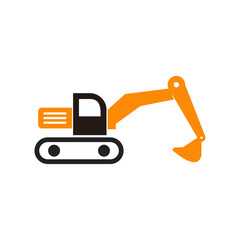 Flat excavator backhoe logo icon template 