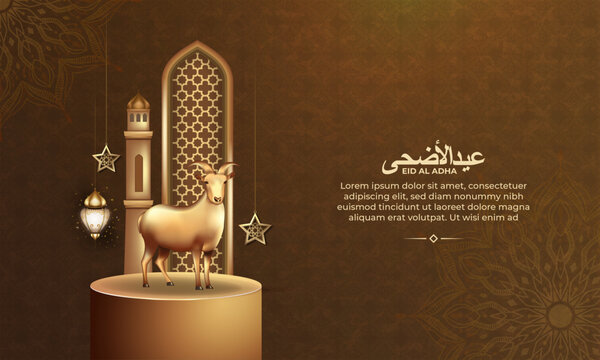 eid al adha background with goat for poster, banner design. vector illustration