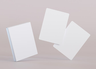 White and blank playing cards with box. Poker cards mock up. Template with copy space for your design. Close-up. Cards mockup. 3D rendering.
